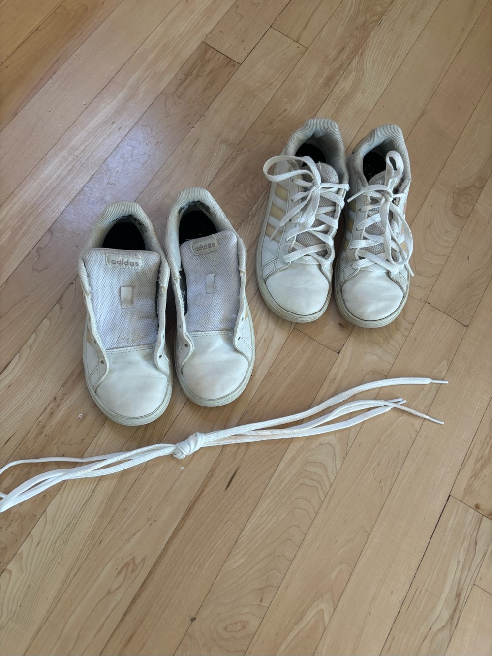 adidas Kids White Low-Top Sneakers with Lace-Up and Slip-On Pair